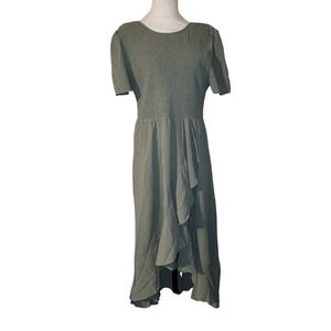 MuaDress Sage Green High Low Ruffle Midi Dress Womens Size L Short Sleeve